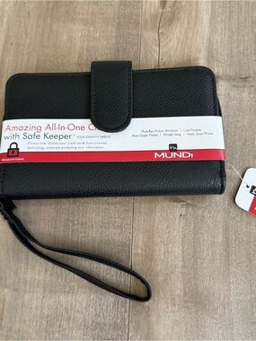 NEW Mundi Zip Around Wallet Black Amazing All In One Clutch Safe Keeper Large
